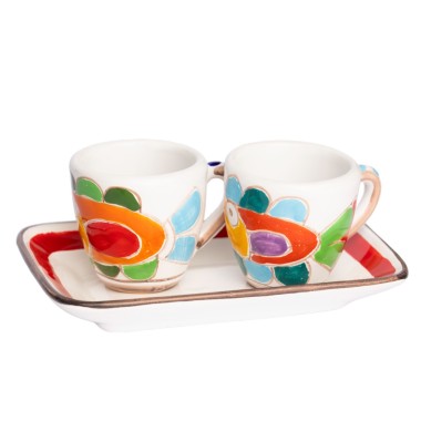 Sicilian Handmade Coffee Cups with Tray Set Fish Folk Ceramiche De Simone Sicilian Handmade Coffee Cups with Tray Set Fish Folk Ceramiche De Simone